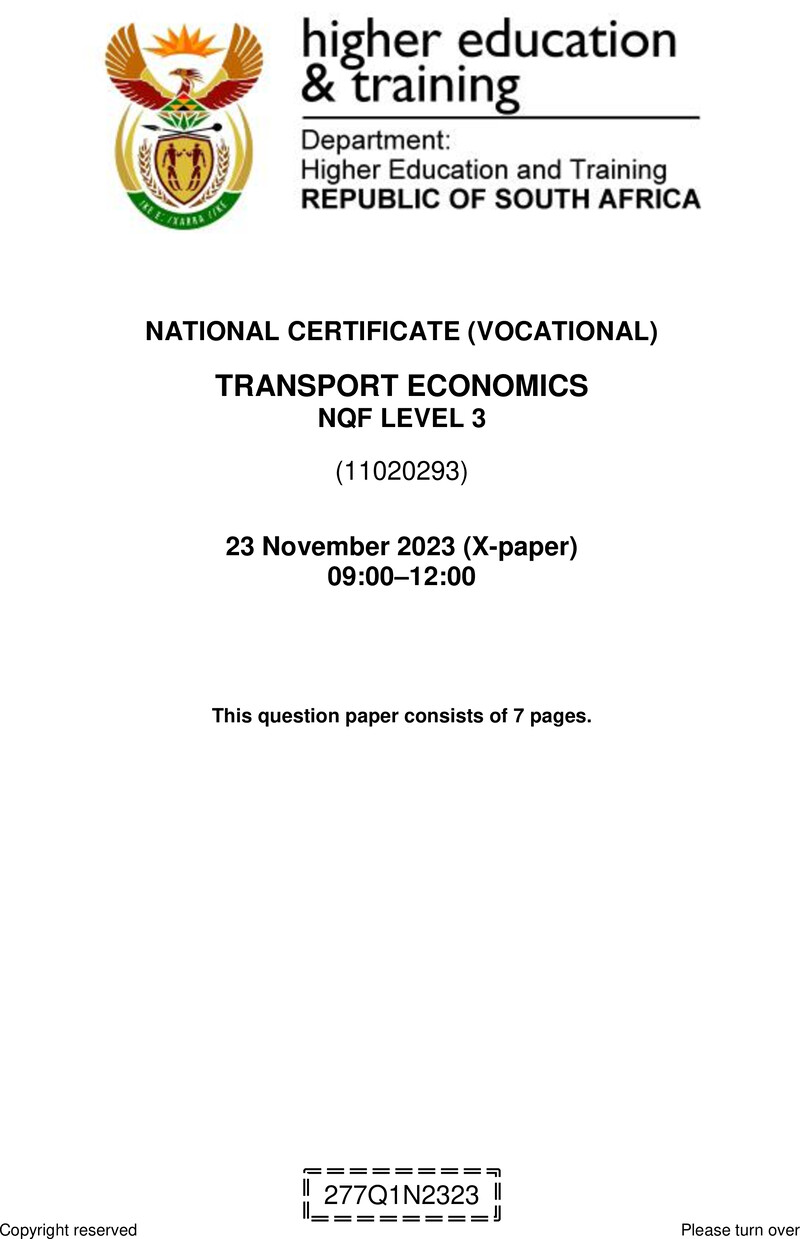 Nc2930 Transport Economics L3 Nov QP 2023 Revised Signed Off