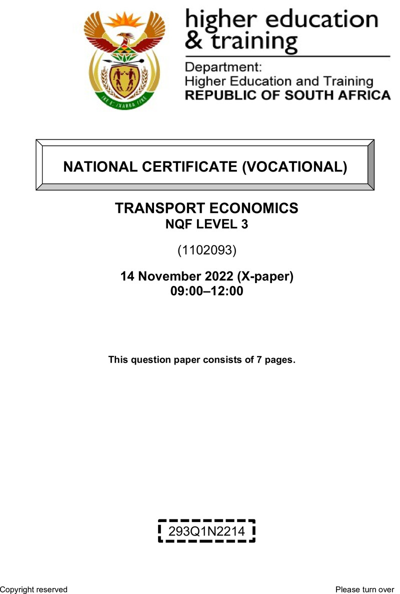 Transport Economics L3 QP Nov 2022 preview