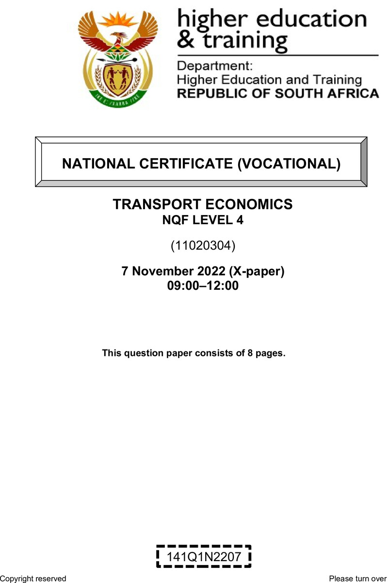 Nc2940 Transport Economics L4 Nov QP 2022 Signed Off