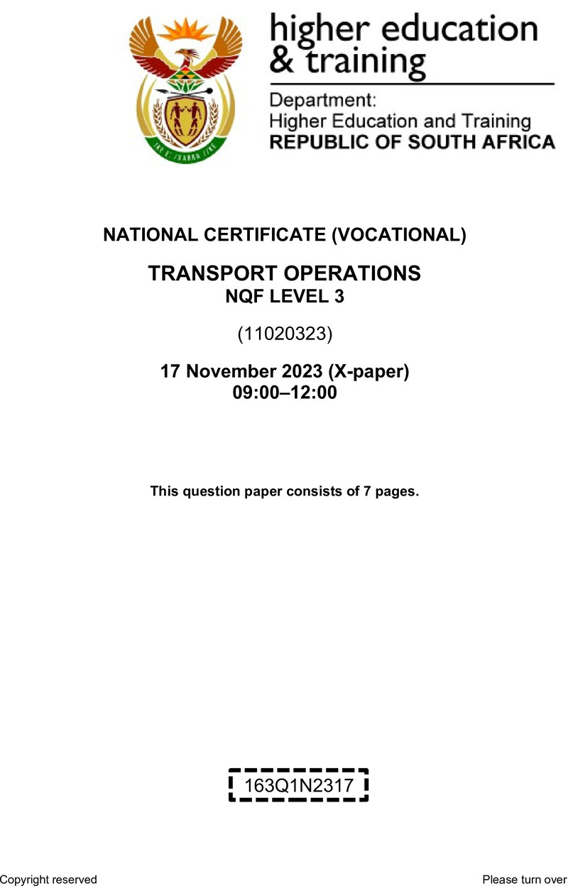 Nc2960 Transport Operations L3 QP Nov 2023
