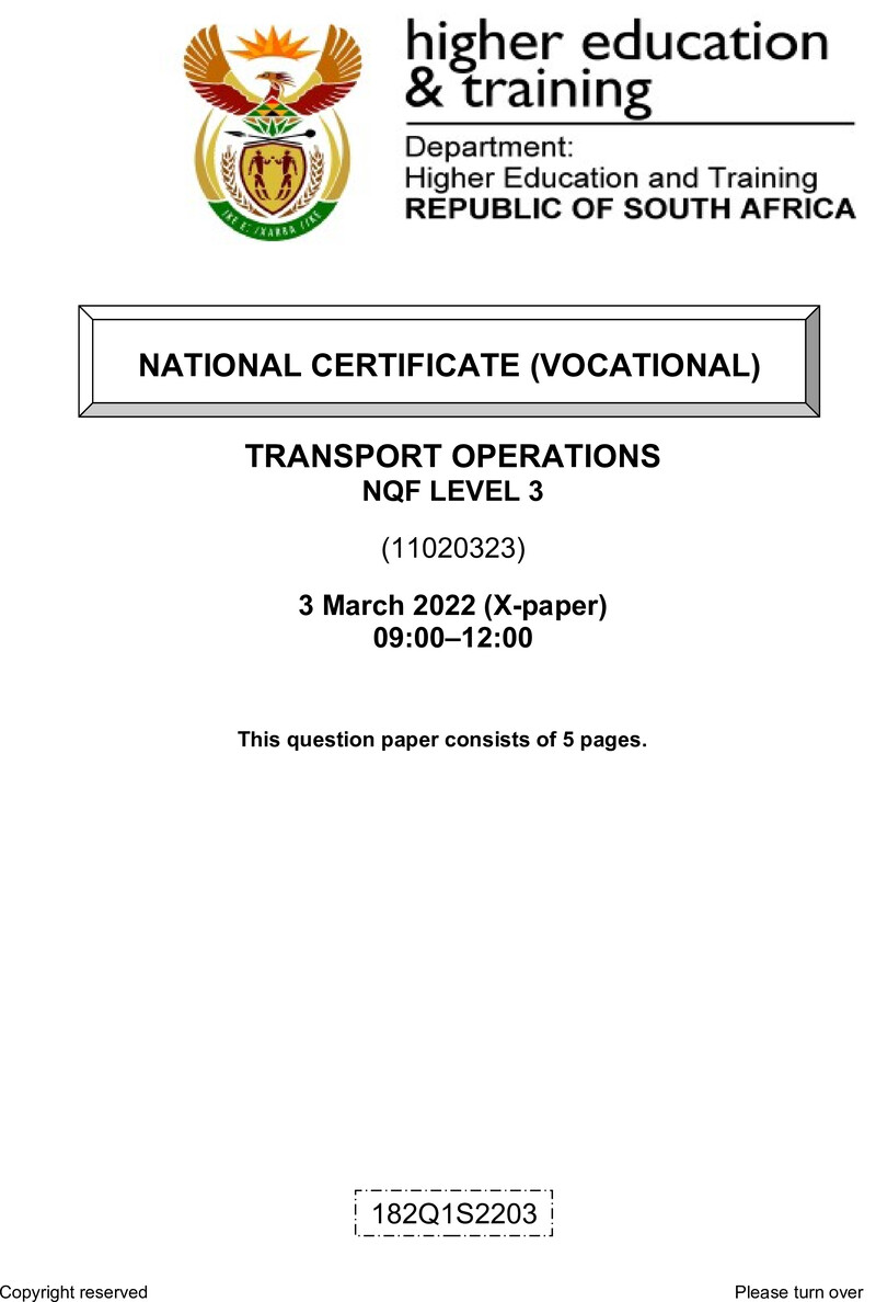 Transport Operations L3 Supp QP Feb 2022 Watson