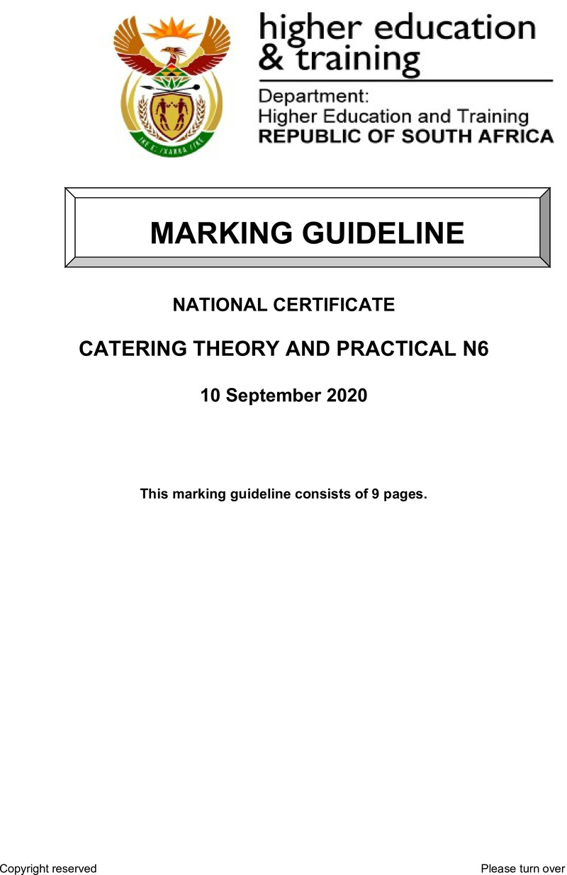 N10 Catering Theory And Practical N6 MEMO 2020 preview