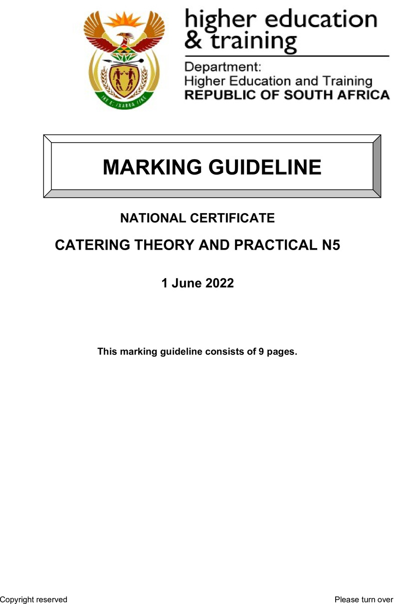 N90 Catering Theory And Practical N5 June Memo 2022