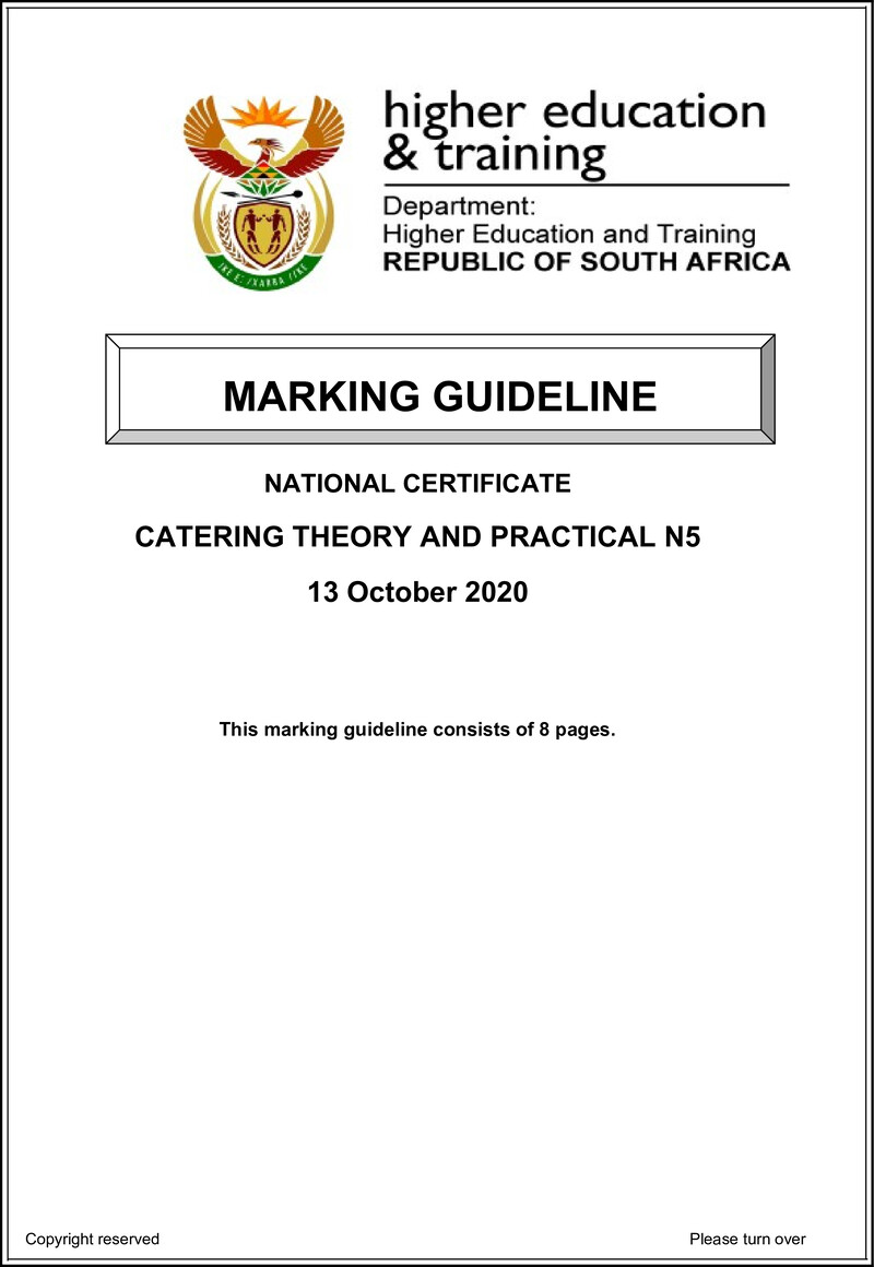 N90 Catering Theory And Practical N5 Memo June 2020