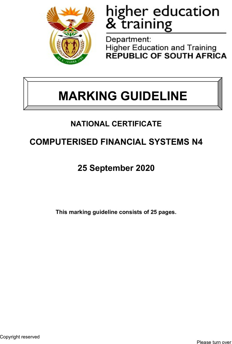 Computerised Financial Systems N4 Memo June 2020