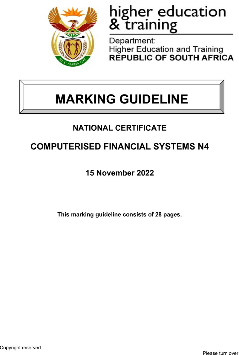 Computerised Financial Systems N4 Memo Nov 2022