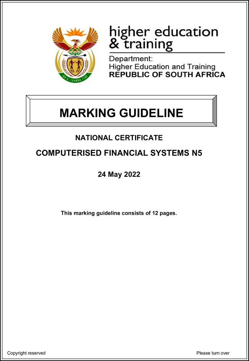 Computerised Financial Systems N5 Memo June 2022