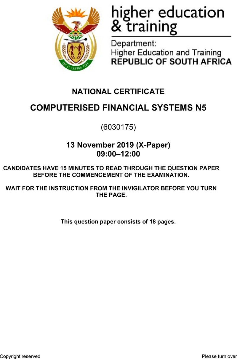 Computerised Financial Systems N5 QP Nov 2019