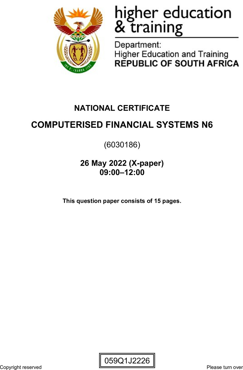 Financial Systems N6 June QP 2022 De Jager preview