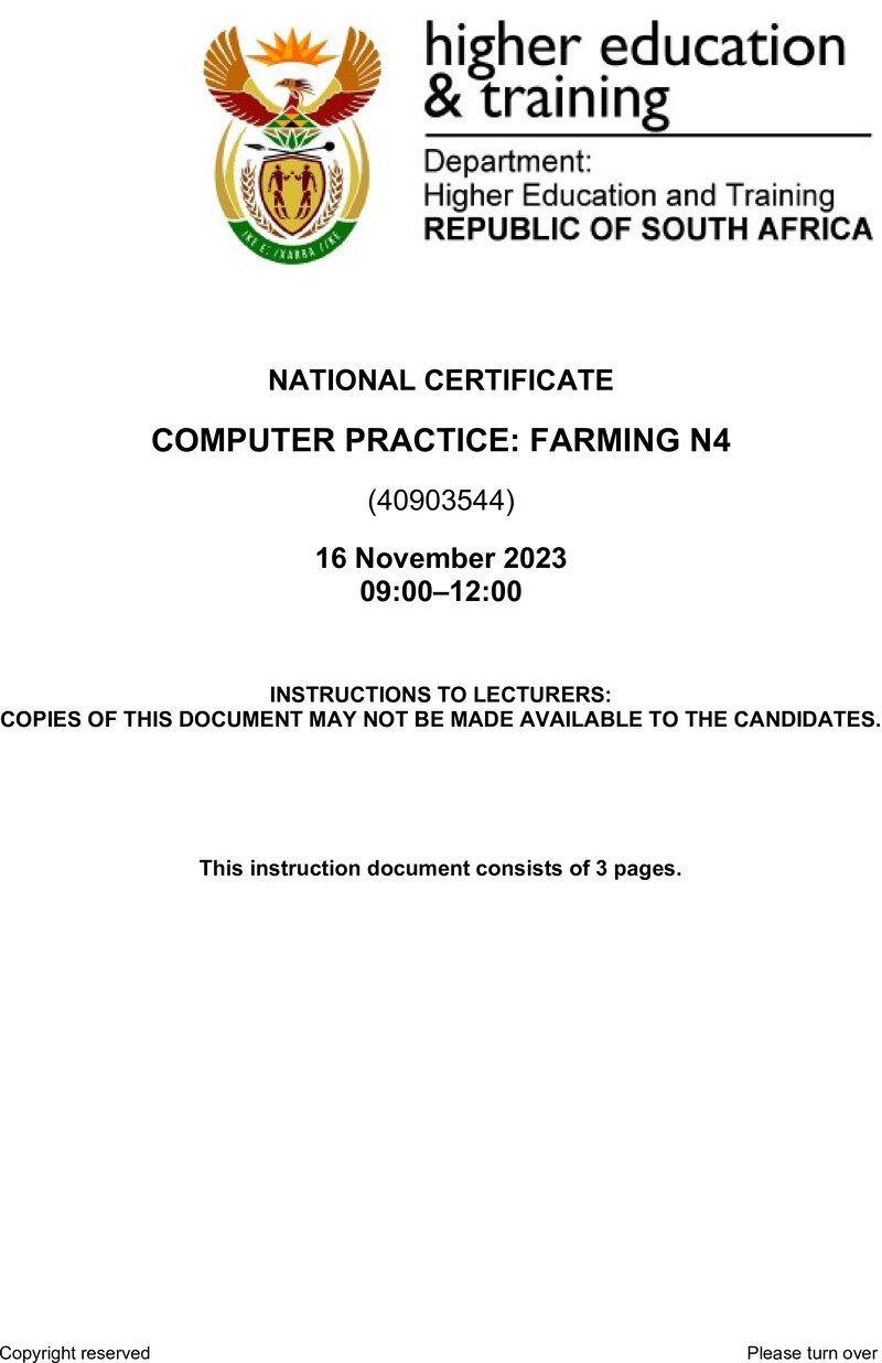 N Computer Practice Farming N4 Nov Instructions To Lecturers 2023