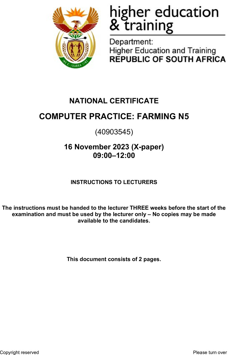 N000 Computer Practice N5 Farming N5 Instructions To Lecturers Nov 2023