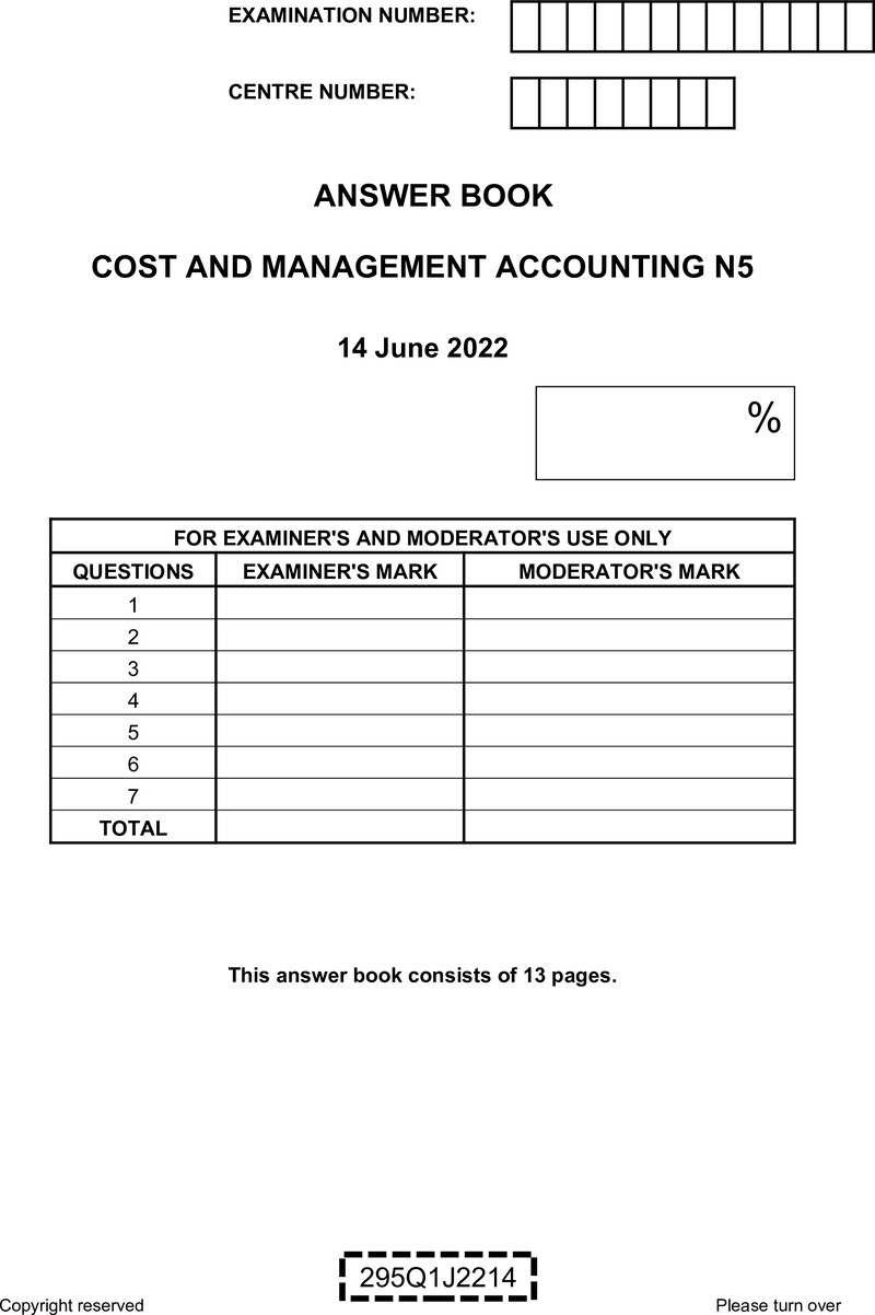 Cost And Management Accounting N5 Answer Book June 2022