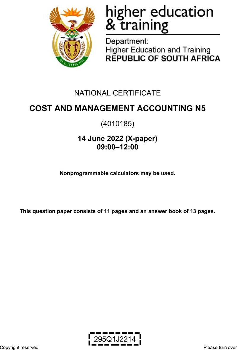Cost And Management Accounting N5 QP June 2022 Watson