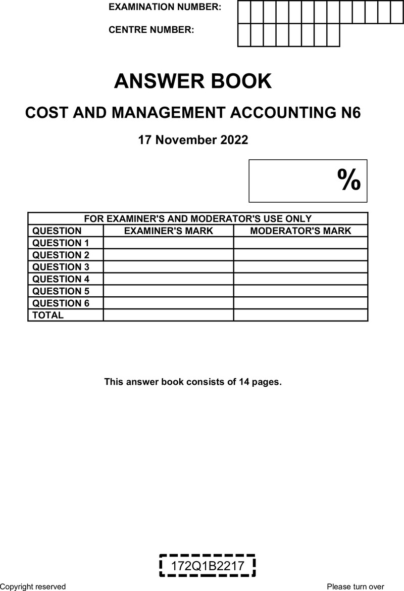 Cost And Management Accounting N6 Answer Book Nov 2022