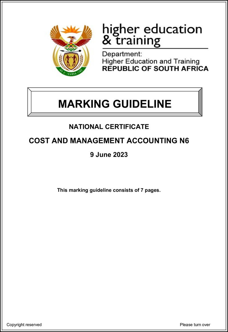 Cost And Management Accounting N6 Memo June 2023