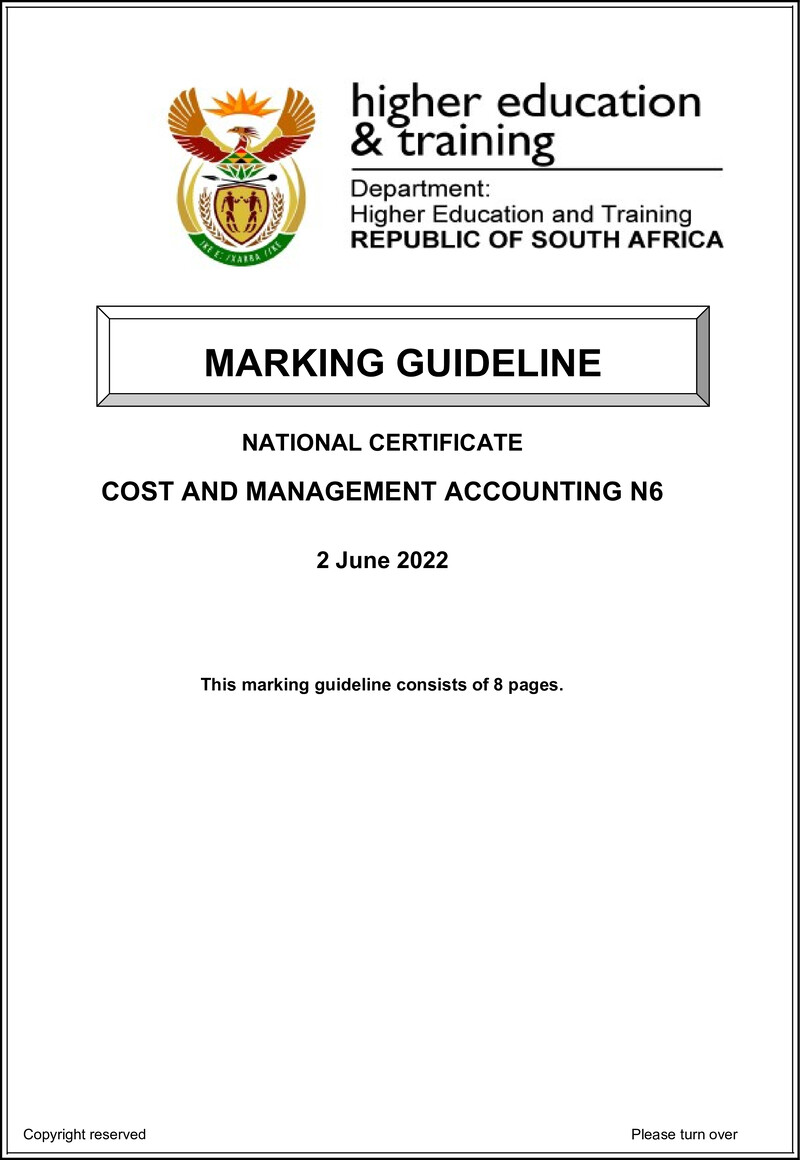 Cost And Management Accounting N6 Memo June 2022