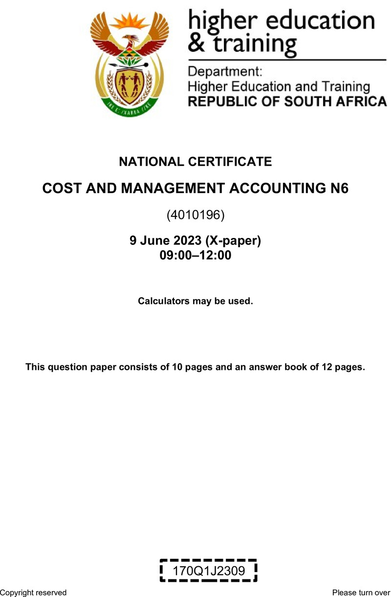 Cost And Management Accounting N6 QP Jun 2023 Watson preview