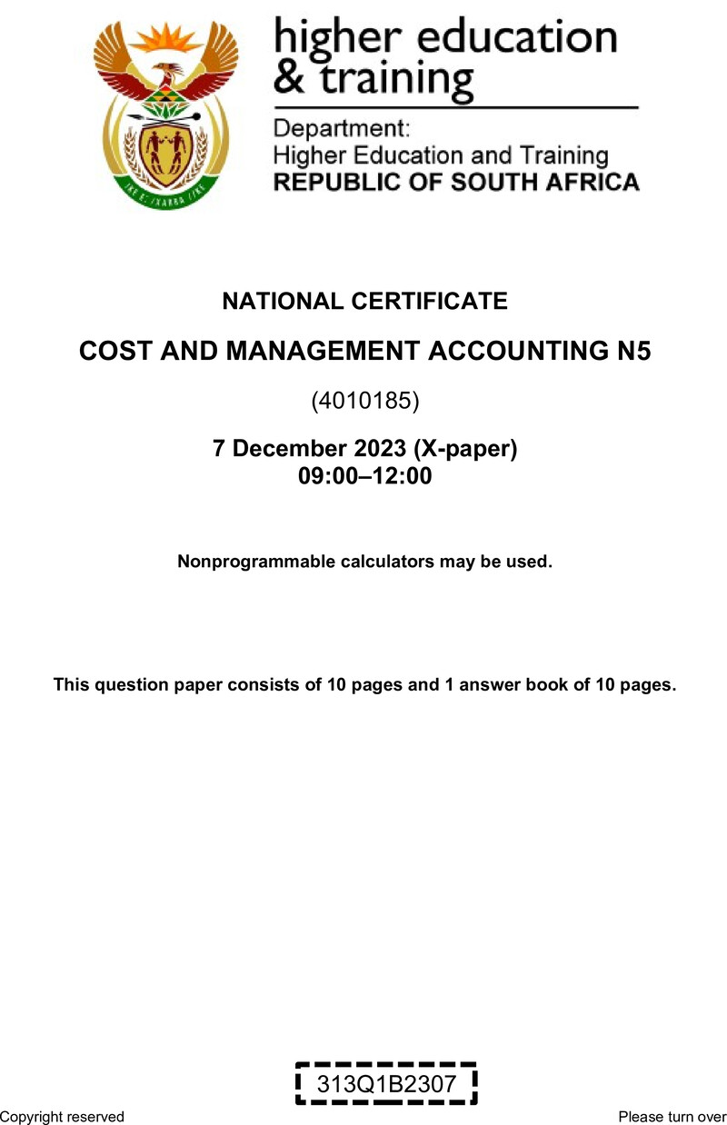 N270 Cost And Management Accounting N5 Nov QP 2023