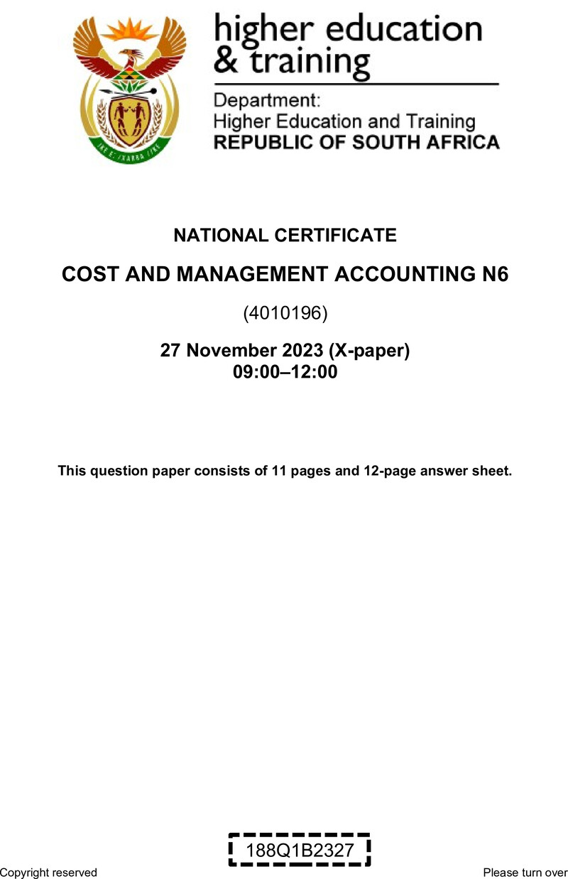 N280 Cost And Management Accounting N6 QP Nov 2023 Edited