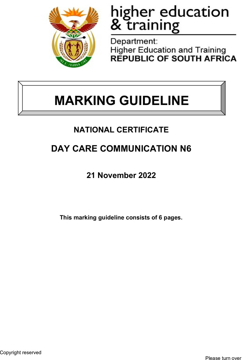 Day Care Communication N6 Memo Nov 2022