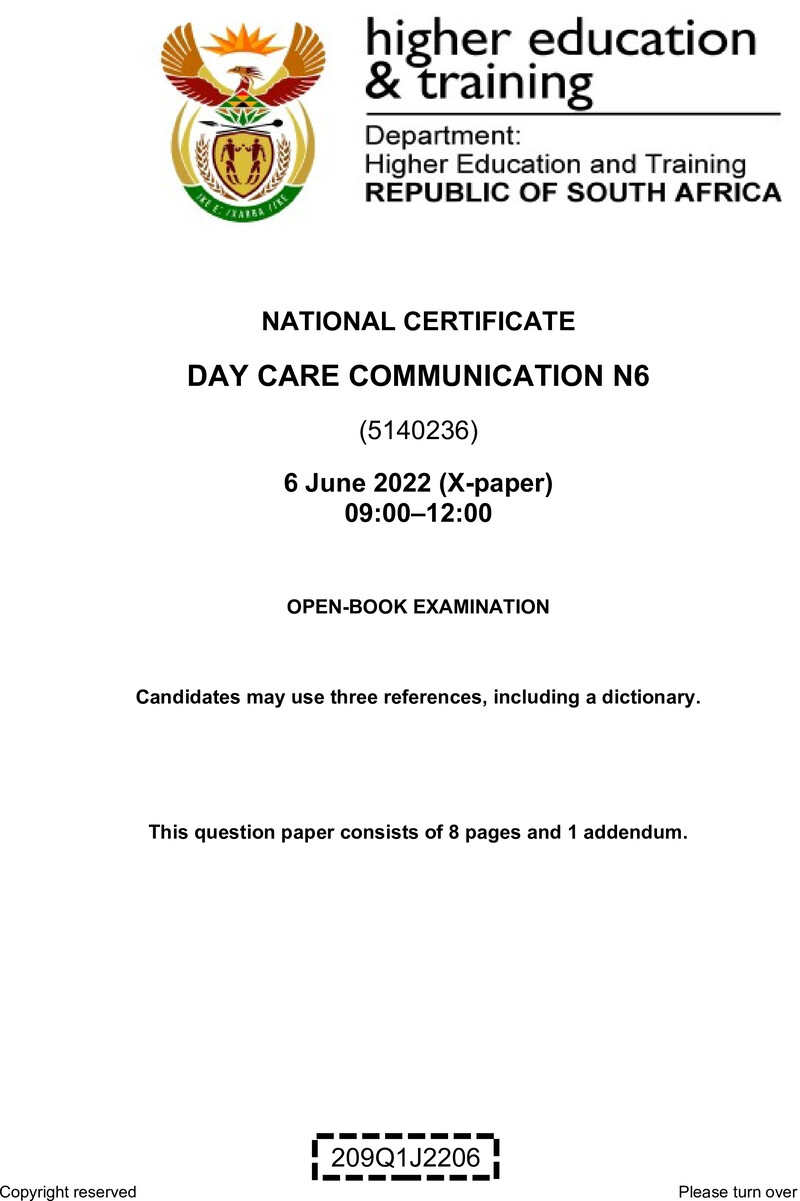 Day Care Communication N6 QP June 2022 De Jager preview