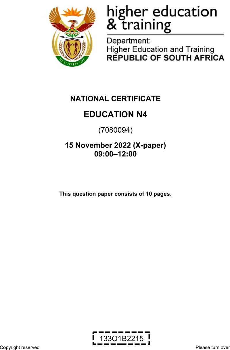 Education N4 Nov QP 2022 Watson