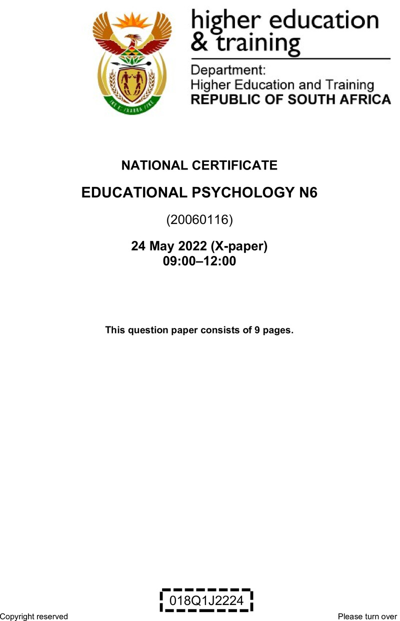 Educational Psychology N6 QP June 2022 Van Zyl S