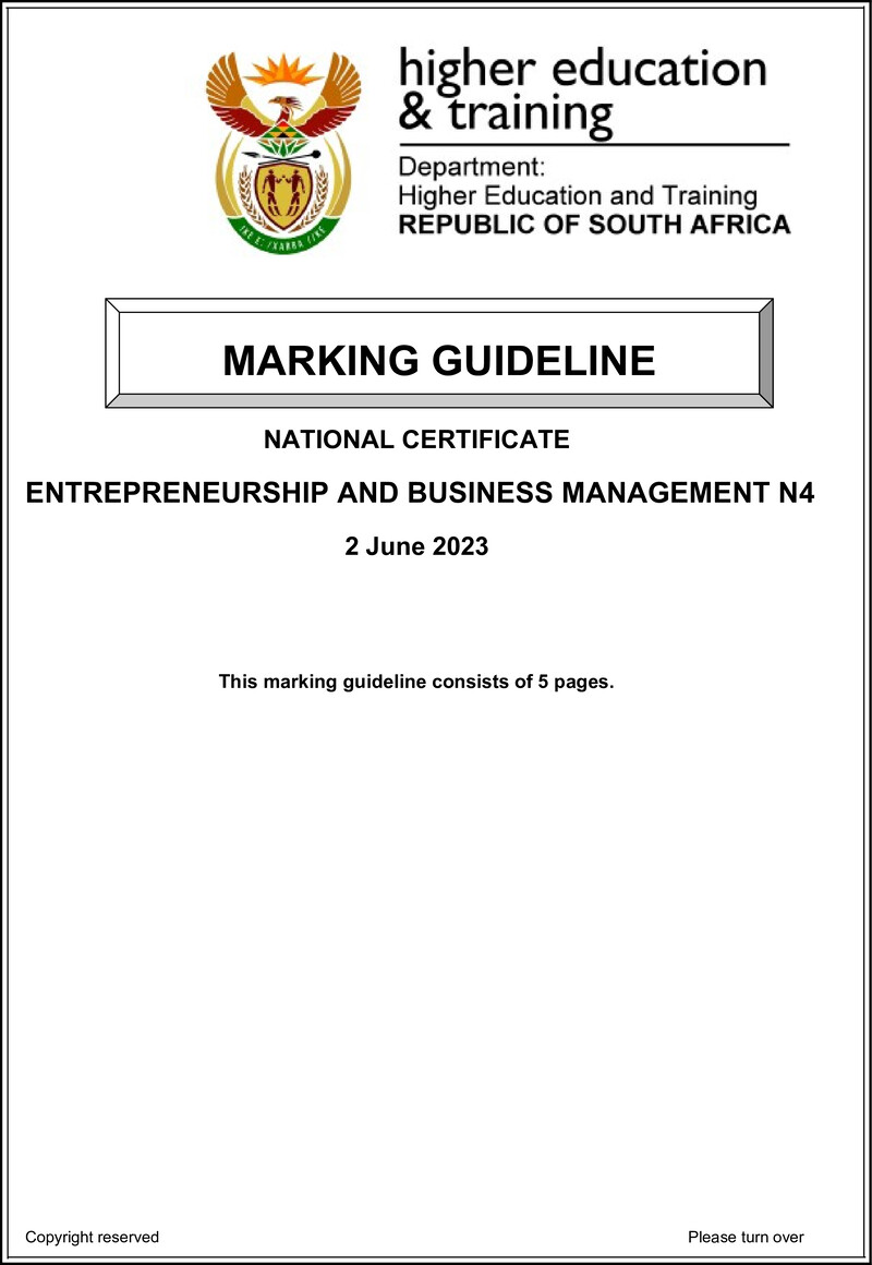Entrepreneurship And Business Management N4 P2 Memo June 2023