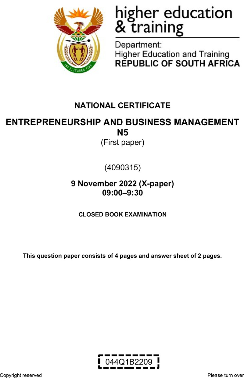 Entrepreneurship And Business Management N5 P1 Nov QP 2022 Moller