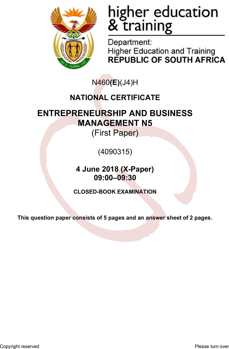 Entrepreneurship And Business Management N5 P1 QP June 2018