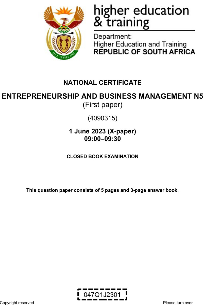 Entrepreneurship And Business Management N5 P1 QP June 2023 Watson