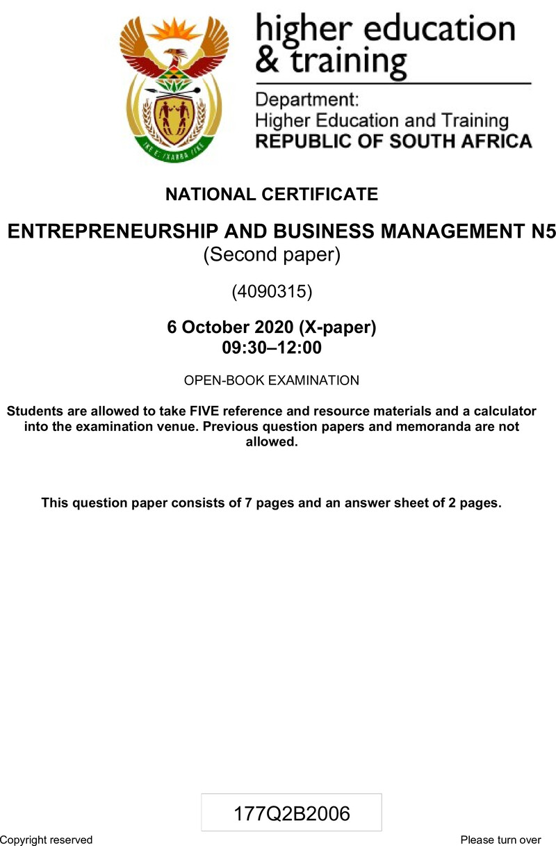 Entrepreneurship And Business Management N5 P2 QP June 2020