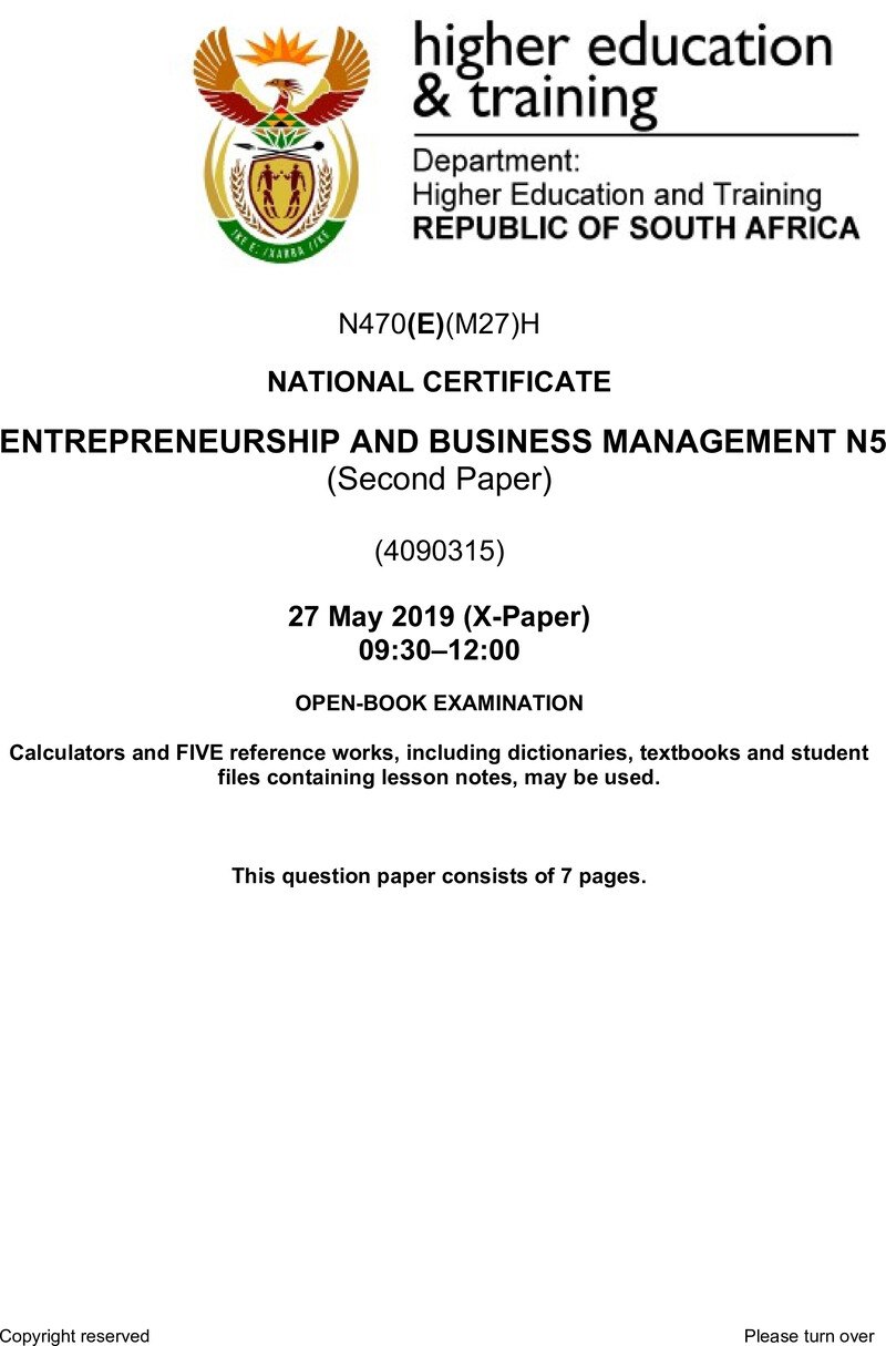Entrepreneurship And Business Management N5 P2 QP June 2019