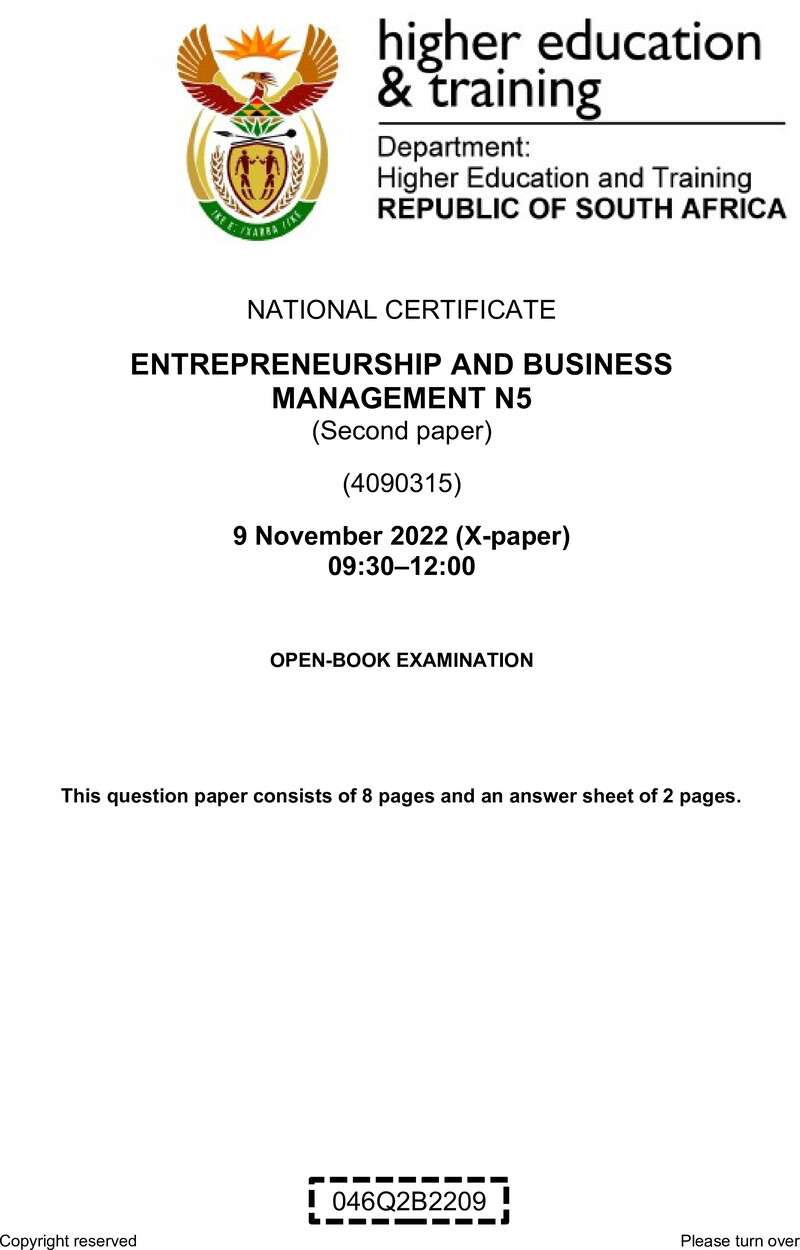 Entrepreneurship And Business Management N5 P2 QP Nov 2022 Moller