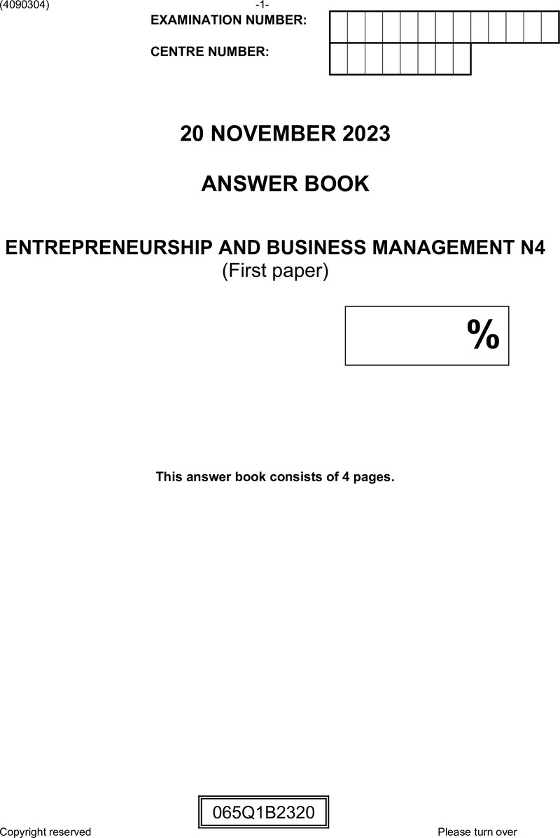 N440 Entrepreneurship And Business Management N4 P1 Answer Sheet November 2023 Edited