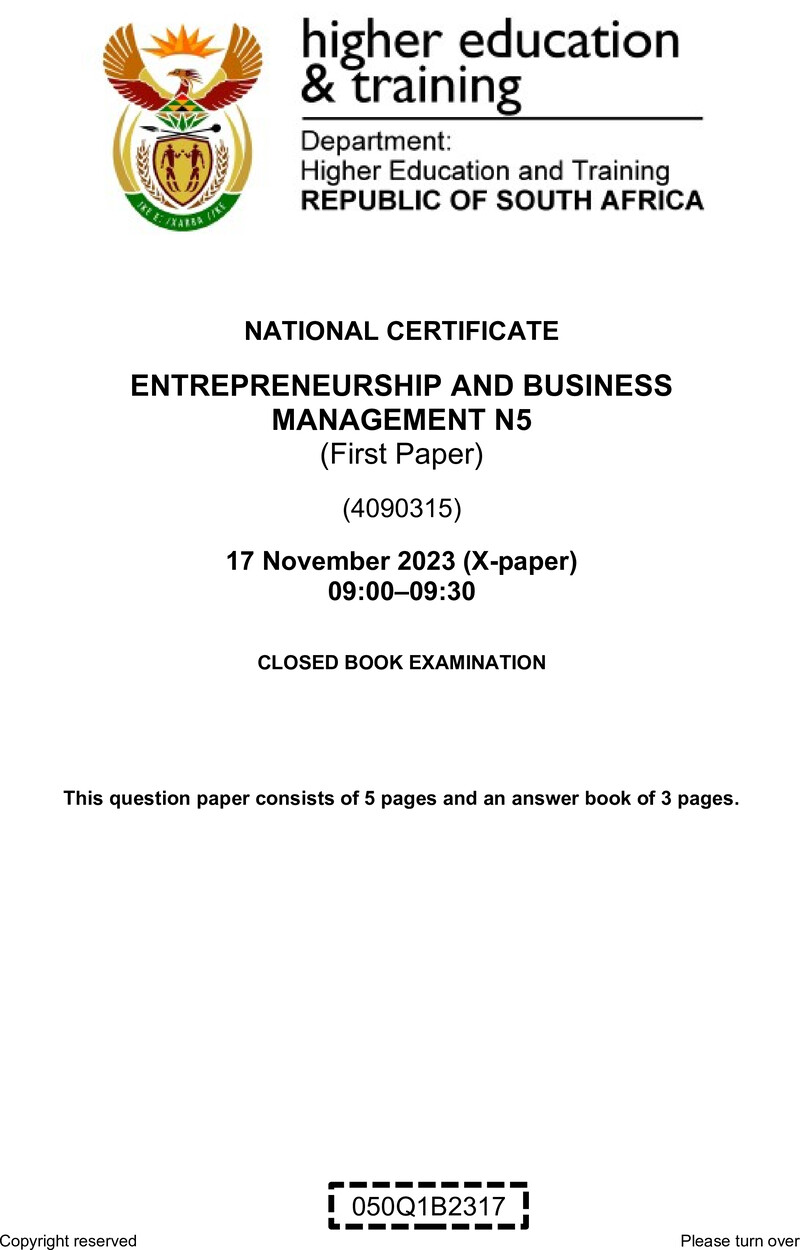 N460 Entrepreneurship And Business Management N5 P1 QP Nov 2023 Edited