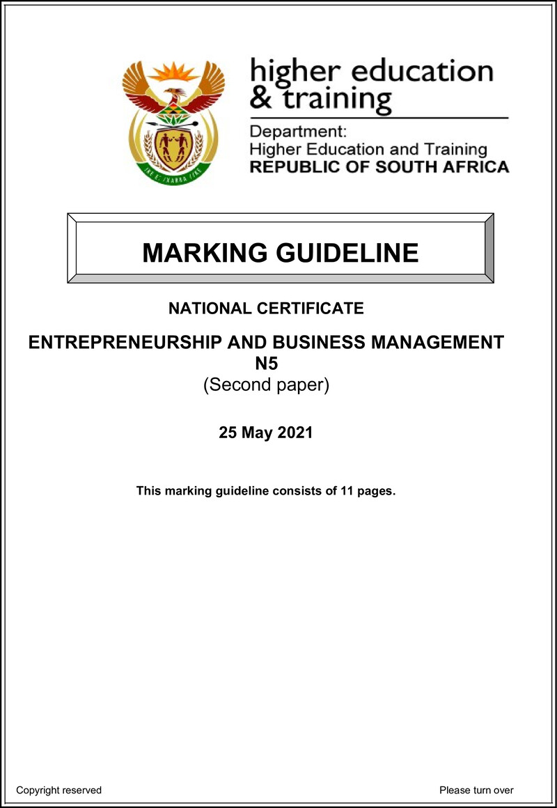 N470 Entrepreneurship And Business Management N5 P2 Memo June 2021