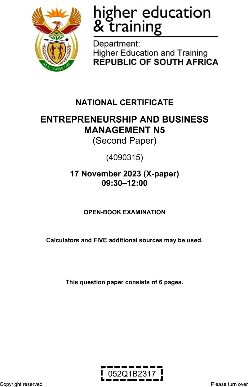 N470 Entrepreneurship And Business Management N5 P2 QP Nov 2023 Edited