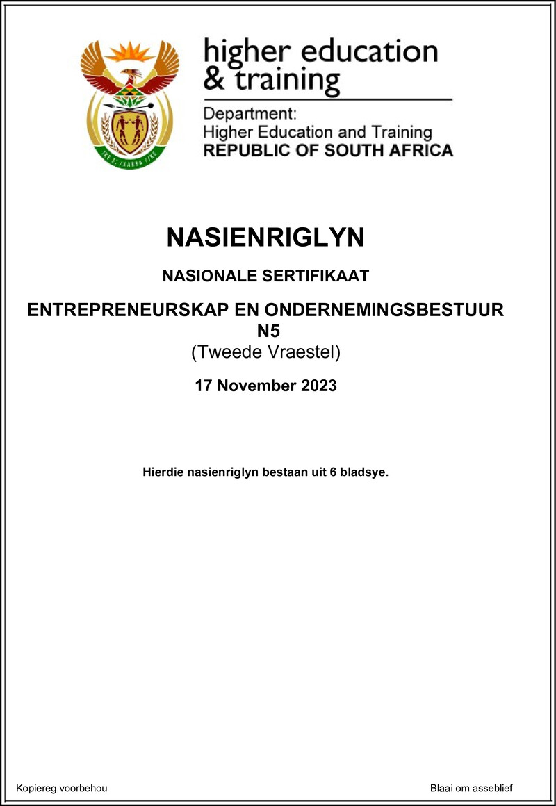 N470 Entrepreneurskap En Ondernemingsbestuur N5 P2 Memo Nov 2023