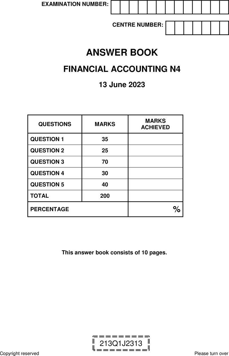 Financial Accounting N4 Answer Book June 2023 1