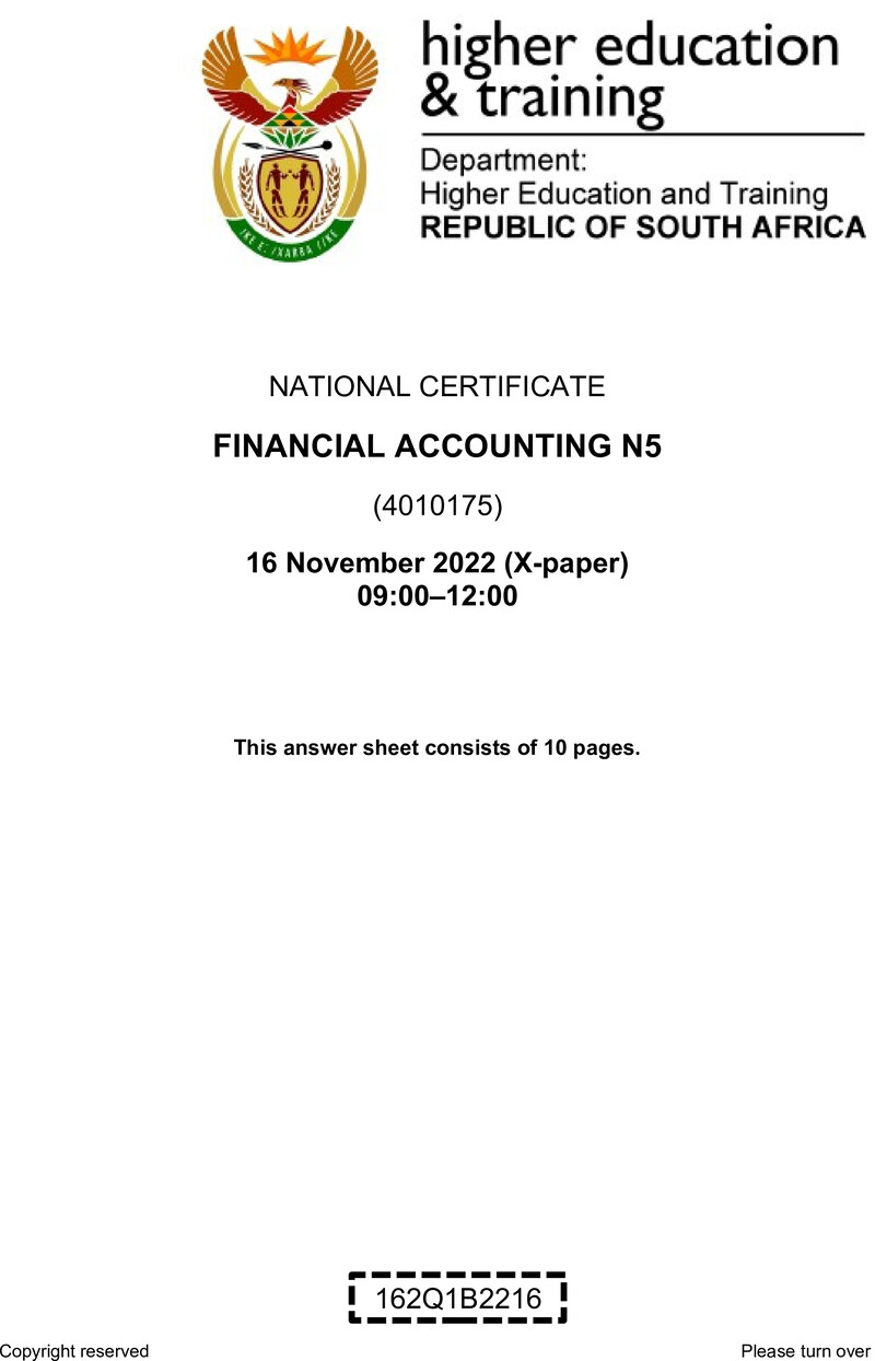 Financial Accounting N5 Answer Sheet Nov 2022 Edited