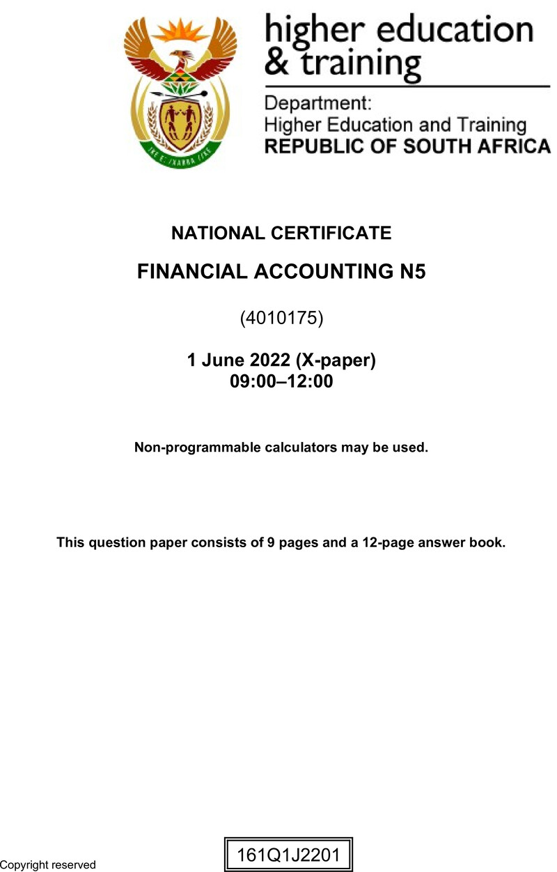Financial Accounting N5 QP June 2022 Watson