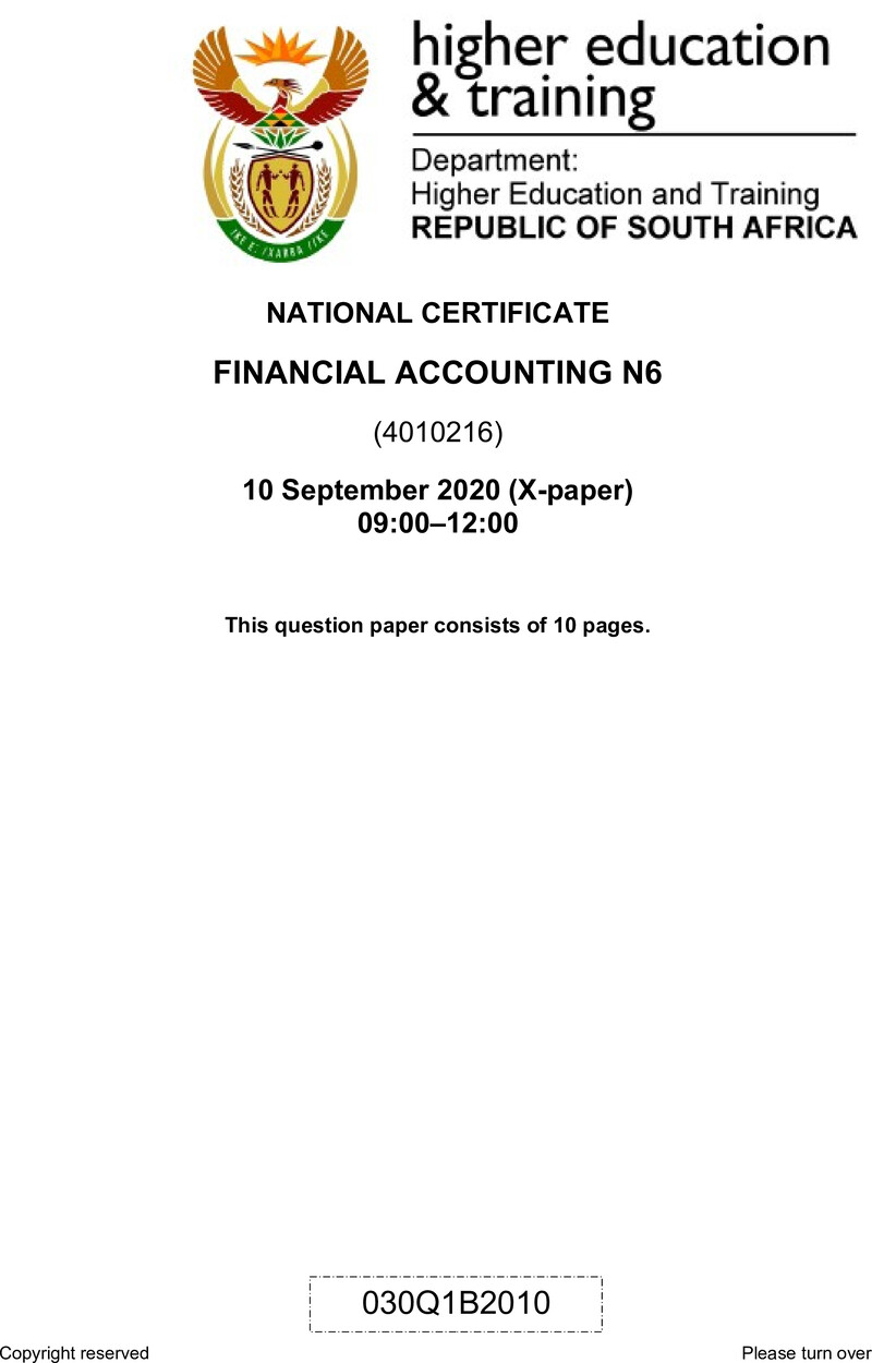 Financial Accounting N6 QP June 2020