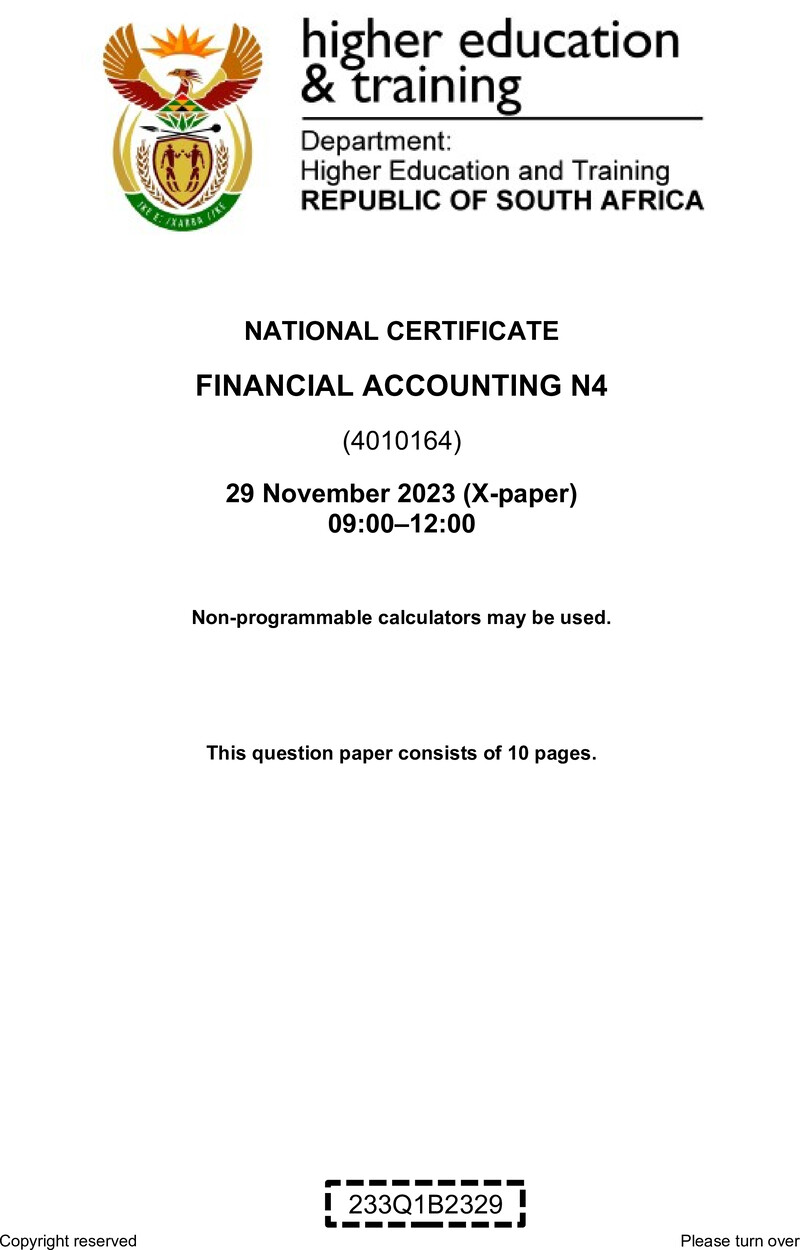 N550 Financial Accounting N4 QP Nov 2023 Watson