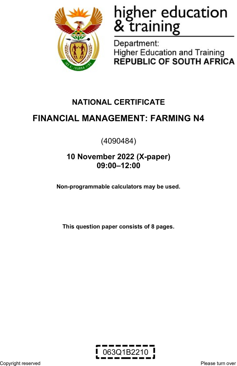 Financial Management Farming N4 Nov QP 2022 Edited 2 Gerber