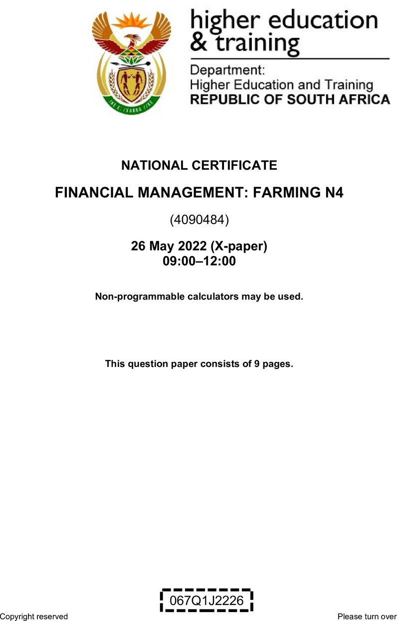 Management Farming N4 QP Jun 2022 Van Zyl S 1 preview