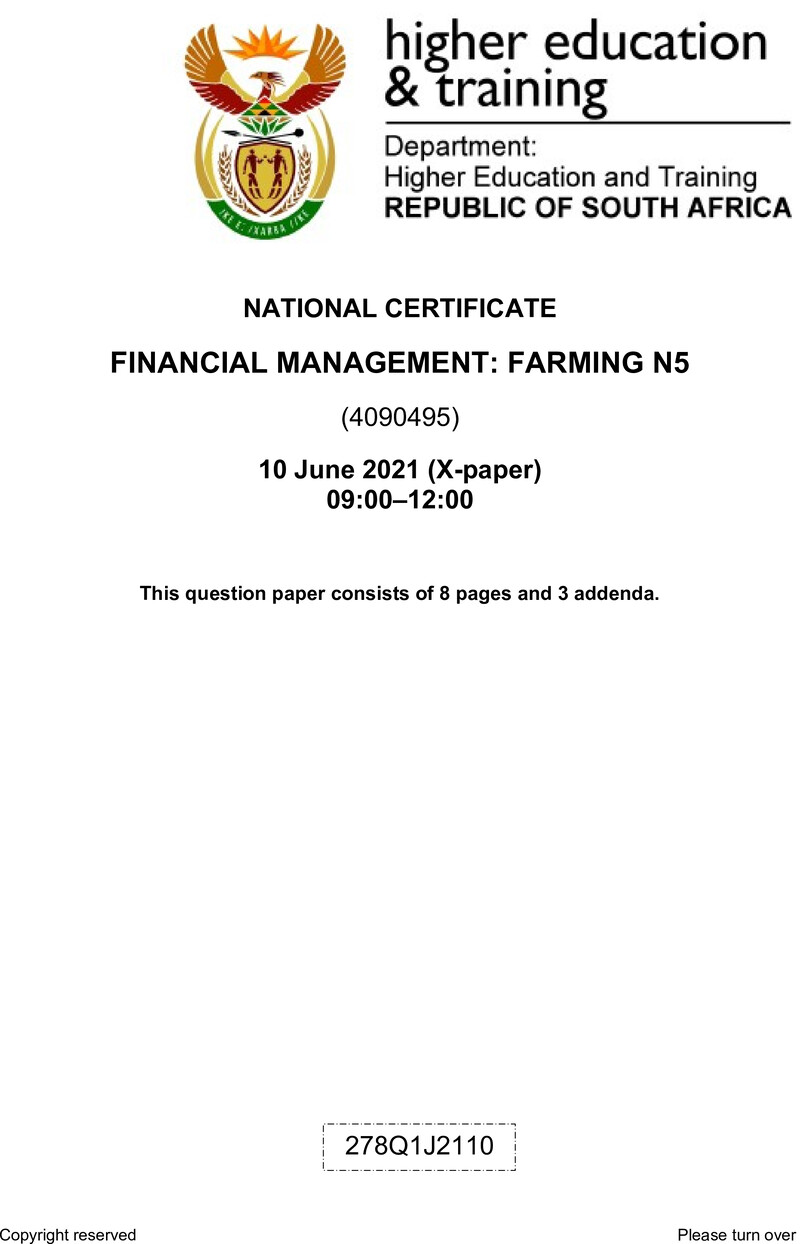 Management Farming N5 June QP 2021 preview