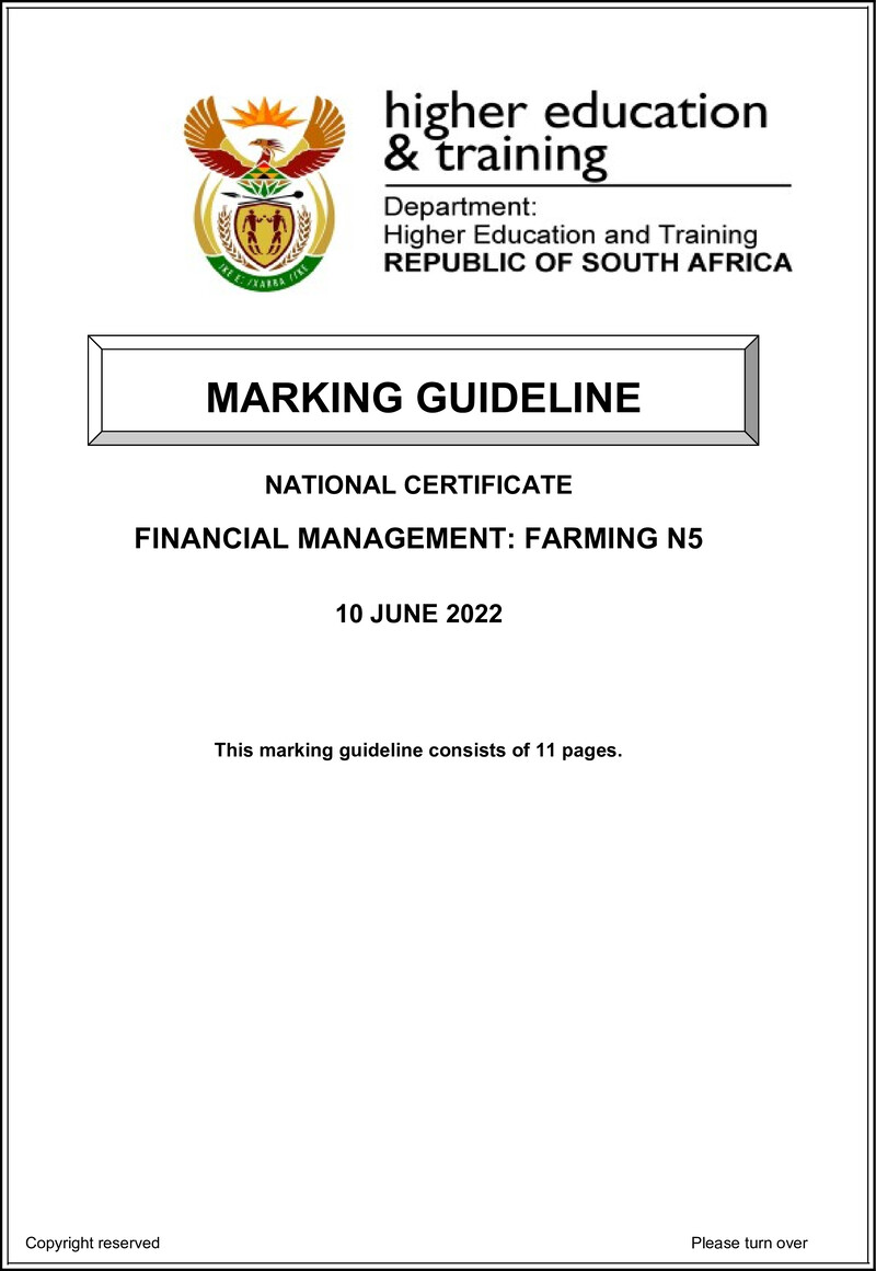 Financial Management Farming N5 Memo June 2022 De Jager