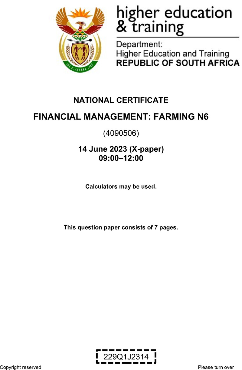 Financial Management Farming N6 June QP 2023 Kapp