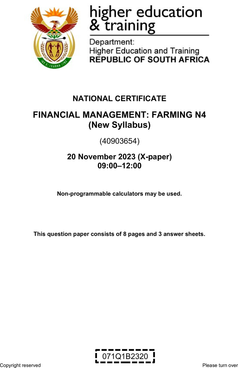 N580 Financial Management Farming N4 QP New Nov 2023 Watson